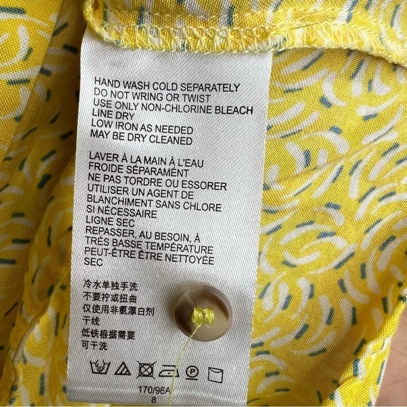 Anthropologie Maeve Womens 8 Blithe Yellow Button Down Shirt Blouse Tie Sleeves - Picture 12 of 12